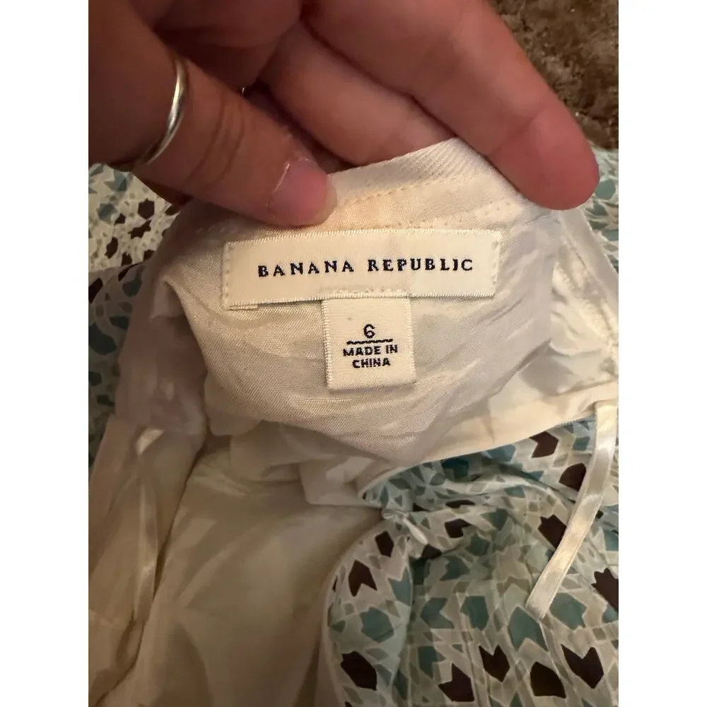 Vintage Banana Republic Y2K Silk Geometric Mosaic A-Line Skirt Boho Chic Twee